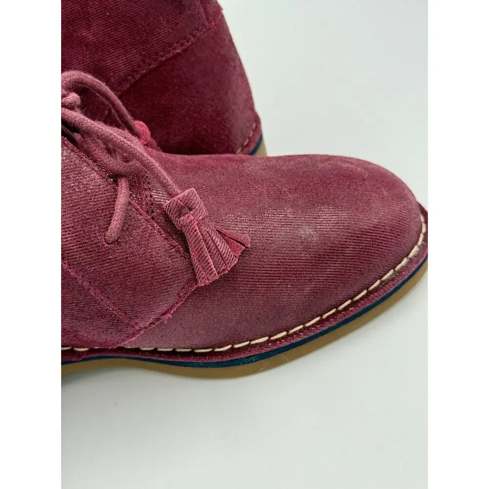 Hush Puppies Women's Suede Ankle Boots Burgundy Wide 9W Lace Up Tassel Comfort - Picture 6 of 12